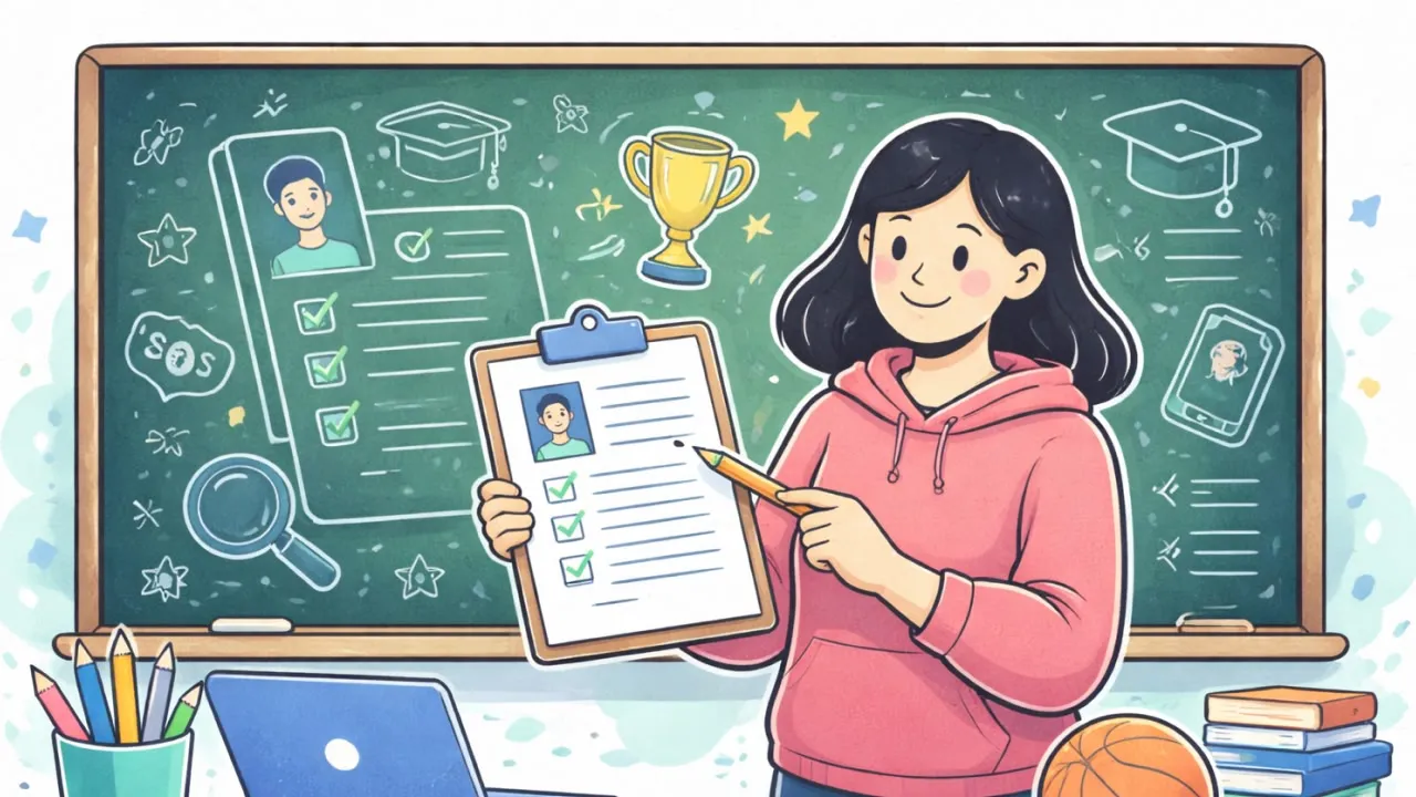 student in front of a blackboard